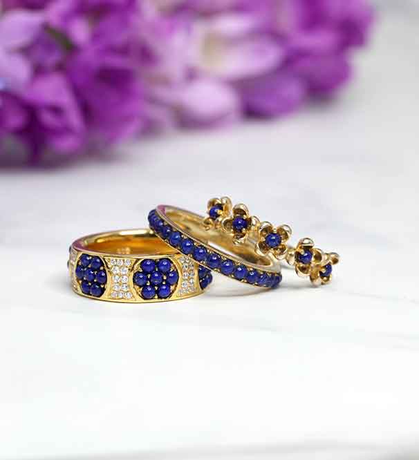 Gold Ring with Blue Stones