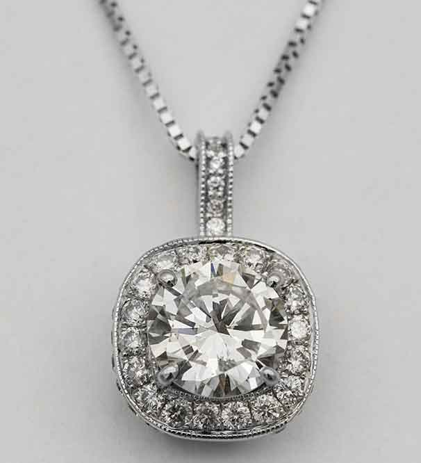 Silver Necklace  with Big Diamond